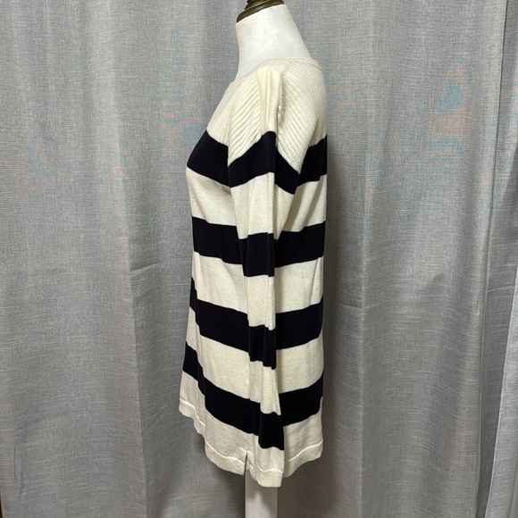 Talbots Cotton Rayon Sweater-Sz S-Navy Cream Stripes-Wider Neck-Notched Side-EUC - Picture 6 of 16